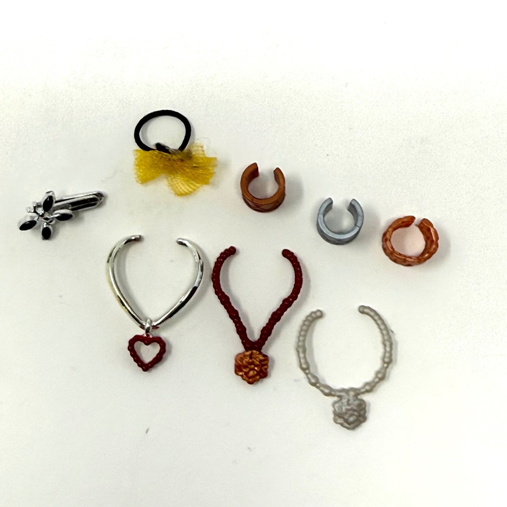 Mixed Barbie Doll Jewelry Accessory Lot Necklaces Bracelets Hair Clips 8pc